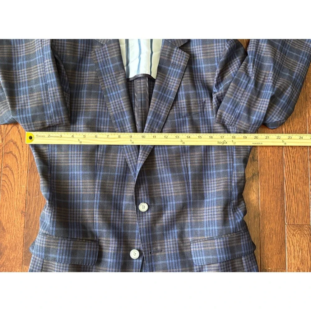 Hugo Boss Mens 38R Sport Coat Blue Plaid Virgin Wool Lanificio Tesse Biella